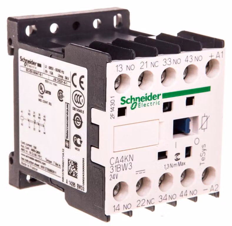 Contattore ausiliario 3NO 1NC 24VDC con diodo - Relè ausiliario 24VDC 1NC / 3 NO CA4KN31-BW3