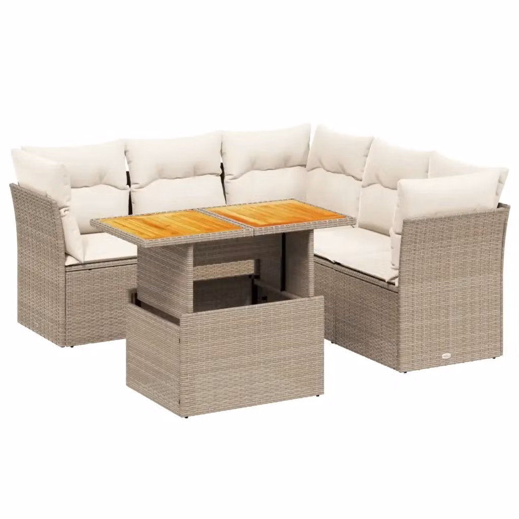 Set Divano da Giardino Moderno VIDAXL in Polyrattan con Cuscini Beige, 5 Pezzi, Forma a L – 2