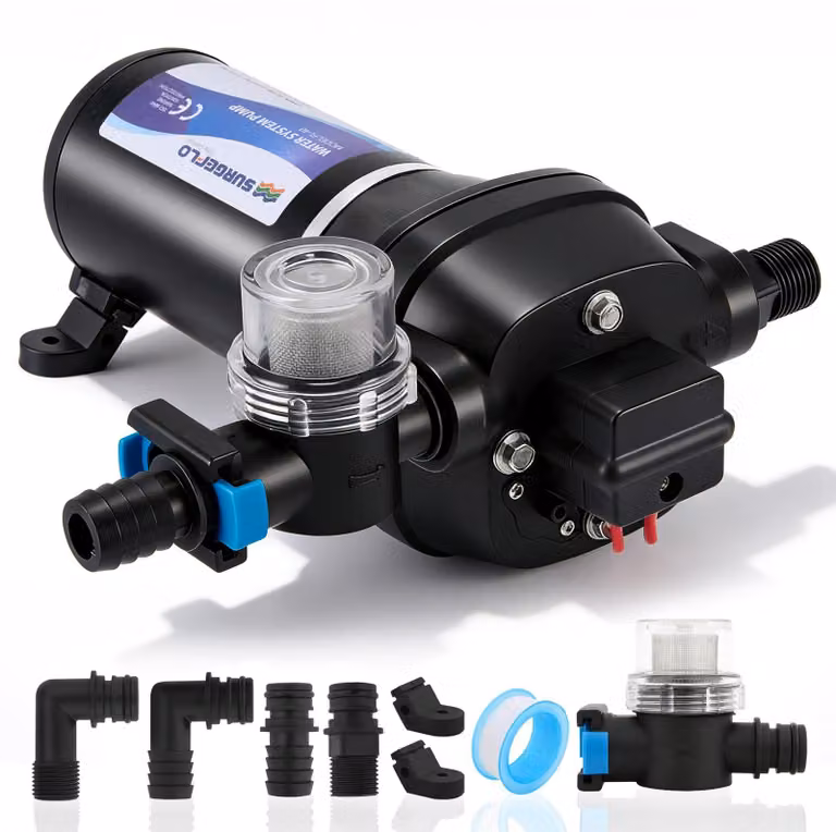 Pompa dell'acqua autoadescante - 12V, 4,5 GPM, 45 PSI - Pompa a membrana nera per camper e imbarcazioni
