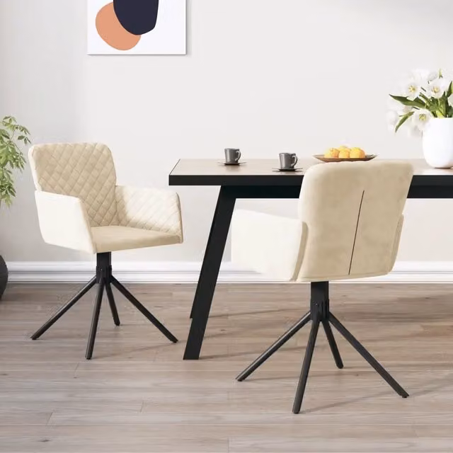 Set di 2 sedie da pranzo girevoli 360 gradi vidaXL in velluto beige con struttura in metallo e MDF per soggiorno o sala da pranzo – 1