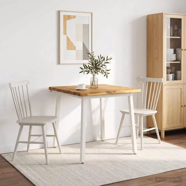 Tavolo quadrato moderno vidaXL in legno di acacia bianco con bordo naturale L: 80 cm, P: 80 cm, H: 75 cm