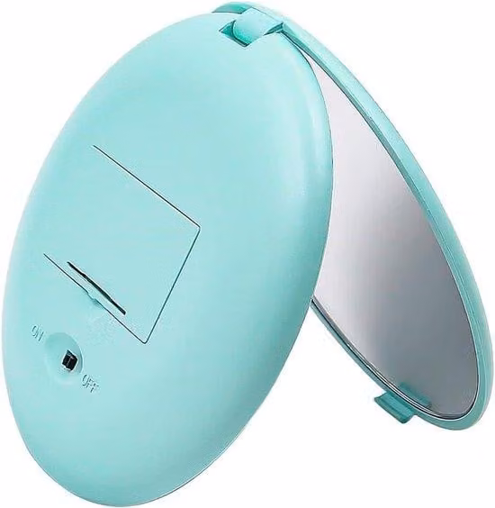 Specchio tascabile Mini LED con luce, verde, bifacciale, compatto