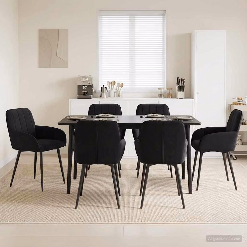 Set di 6 sedie da pranzo vidaXL in velluto nero con design moderno L: 56.5 cm, P: 50 cm, H: 85 cm