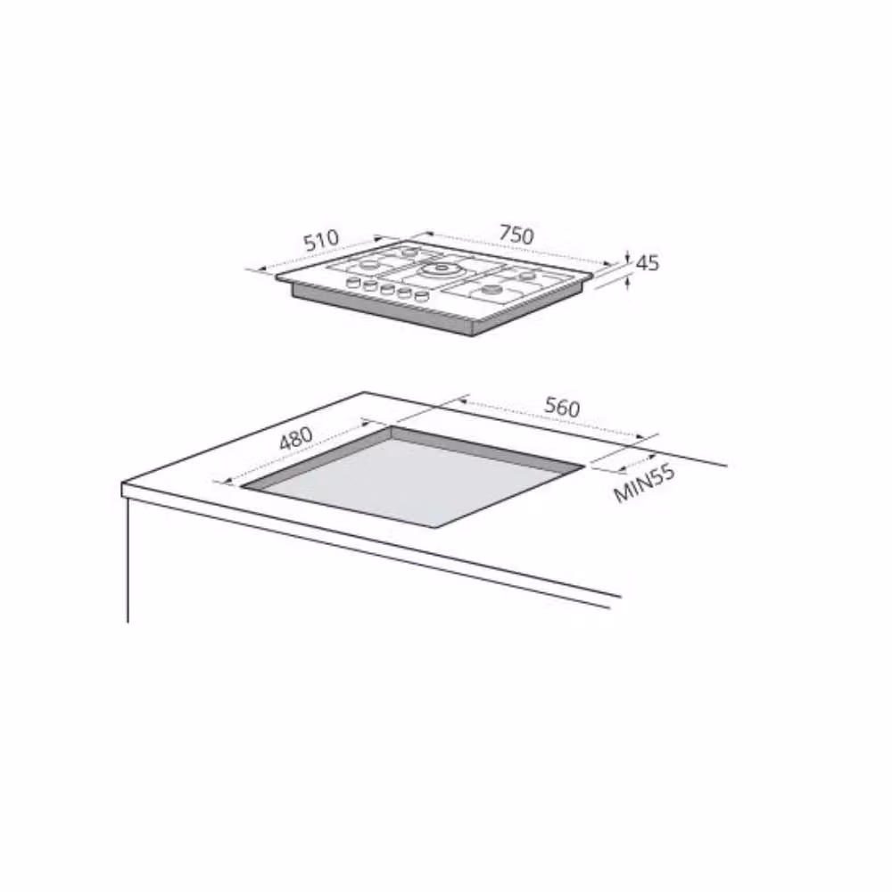 Piano cottura a gas Master Kitchen MKHG 75 E XS 5 fuochi in acciaio inox color argento L: 75 cm – 2