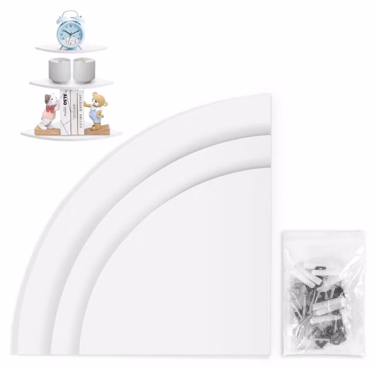 Omgoods - Mensole angolari, leggere - Mensole a parete - Scaffali a parete - Scaffali portaoggetti - Mensole sospese - Set da 3