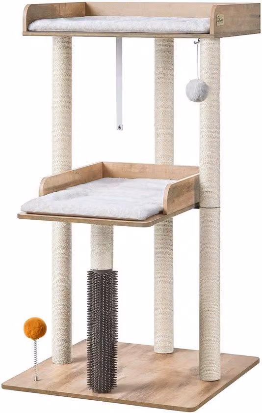 Albero per gatti Ibenzoa® per grandi gatti adulti: torre in legno di 111 cm, 3 colonne da grattare di 40 pollici, cuscini in peluche da 500 grammi lavabili, antiscivolo e anti-ribaltamento