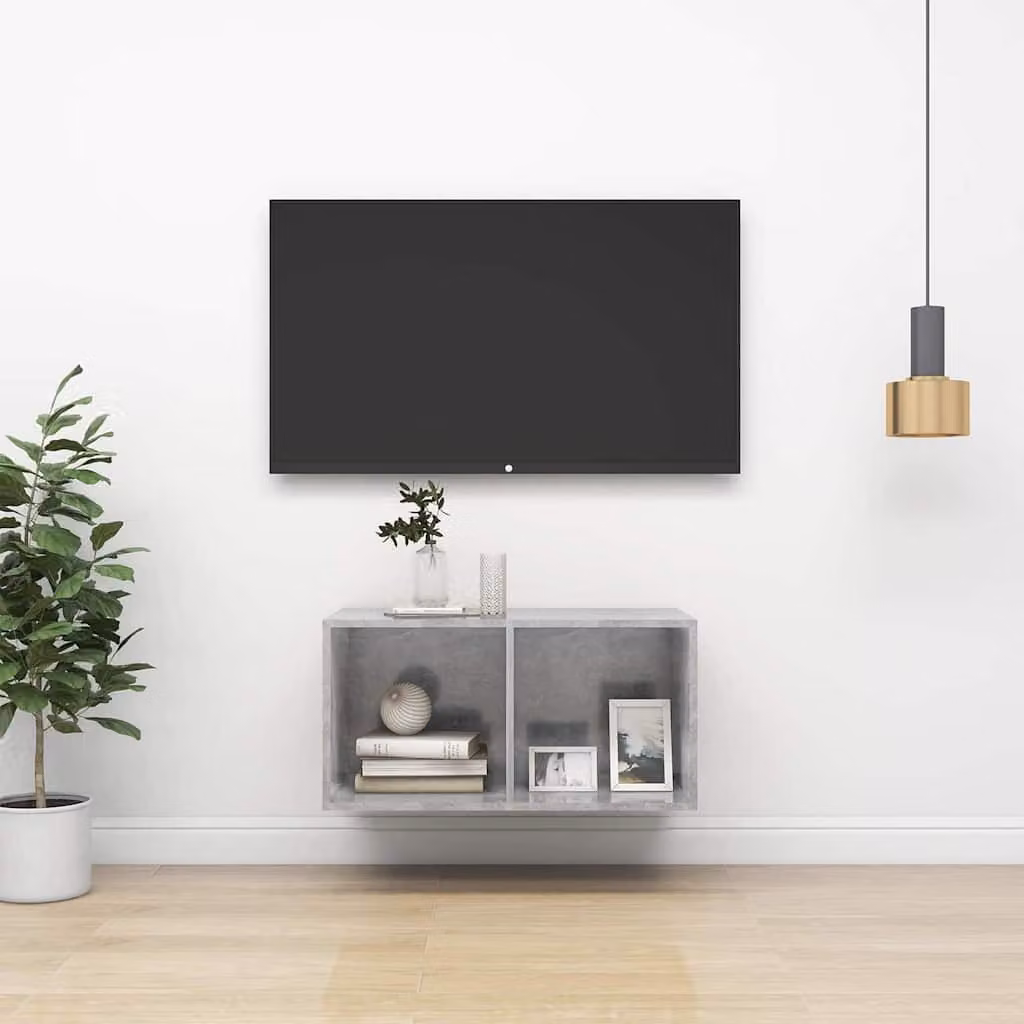 Mobile TV da parete vidaXL in legno multistrato e MDF, Grigio, L/P/H: 37 x 37 x 72 cm
