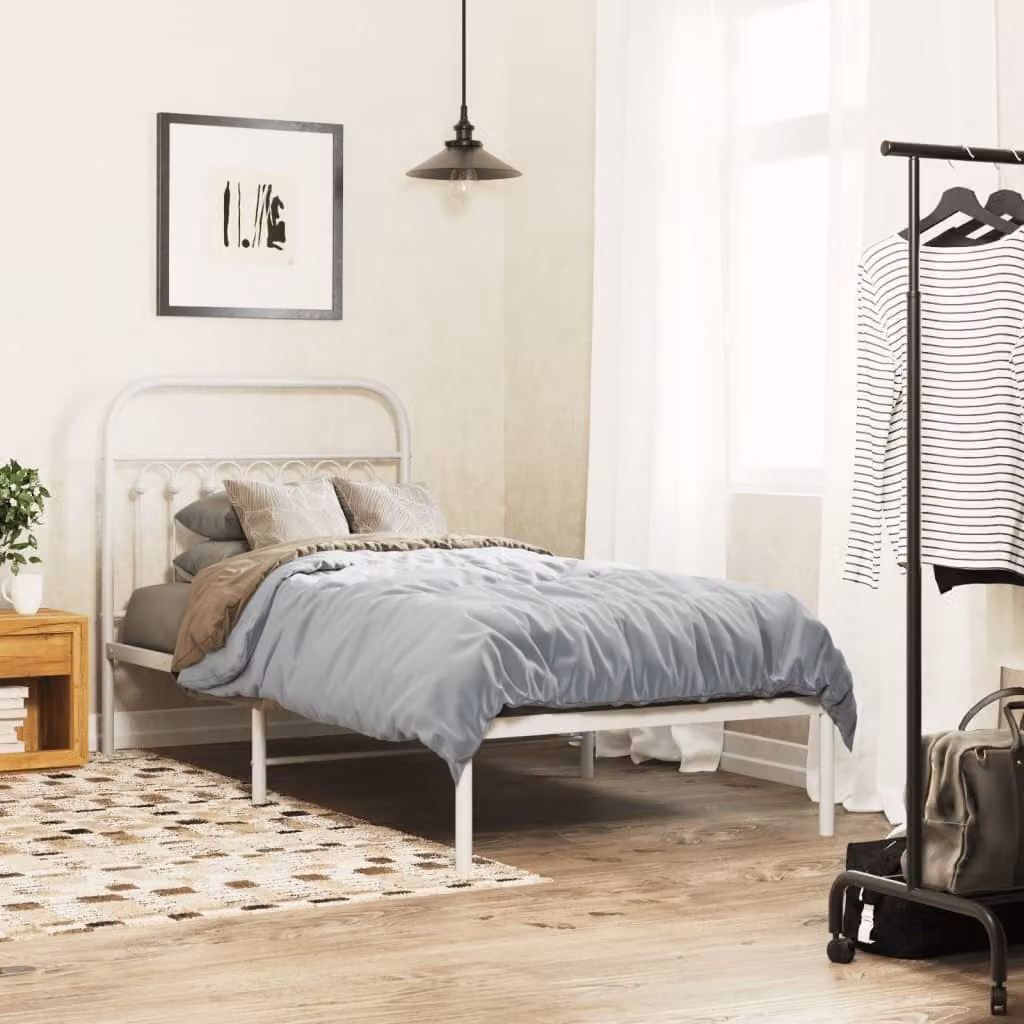 vidaXL Giroletto con Testiera in Metallo Bianco L/P: 90 x 190 cm
