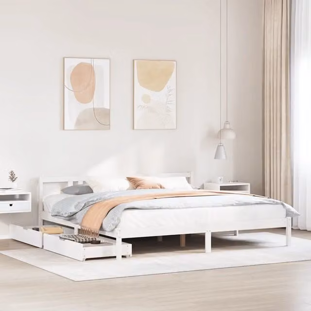 Giroletto vidaXL in legno massello di pino bianco con doghe piatte, L/P: 200 x 200 cm