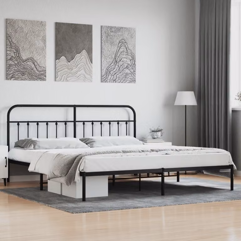 The Living Store Struttura letto con testiera in metallo nero 200x200 cm