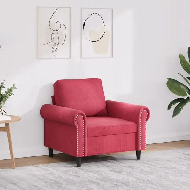 Poltrona moderna in velluto rosso con struttura in metallo e braccioli 432292
