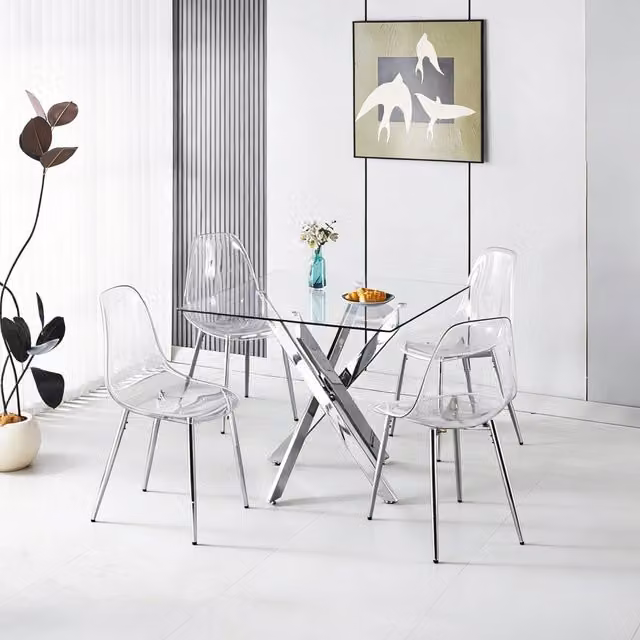 Tavolo da pranzo set 5 pezzi con 4 sedie imbottite in velluto, gambe cromate, schienale alto, per sala da pranzo