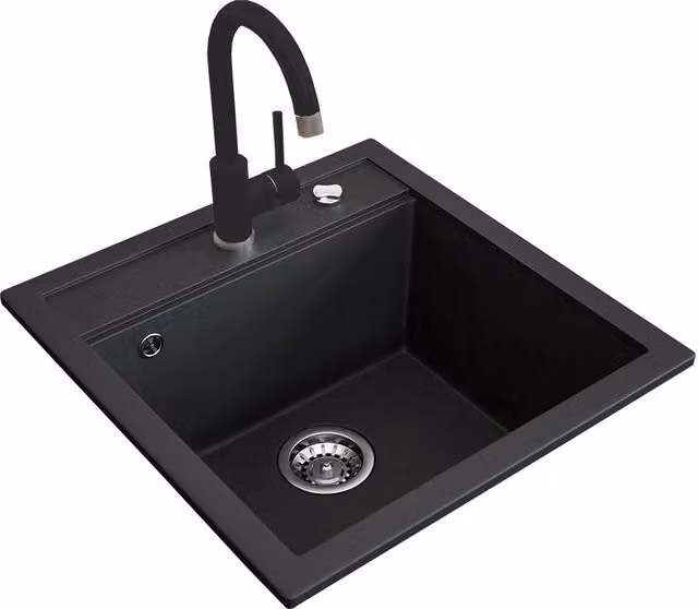 Lavello Nero 49 x 50 cm con raccordo nero Bergström