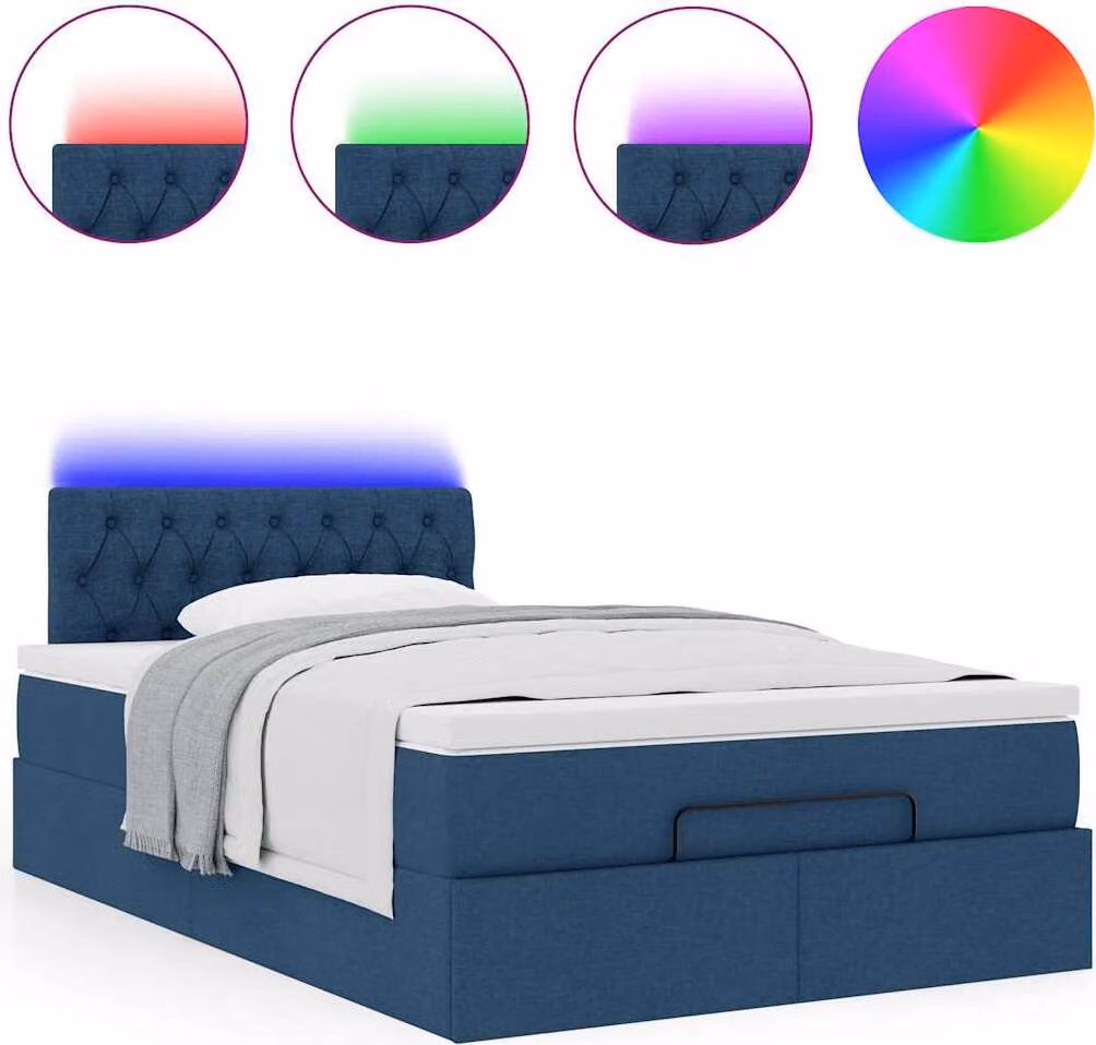 Pouf Letto con Materasso e LED Blu 120x200 cm in Tessuto