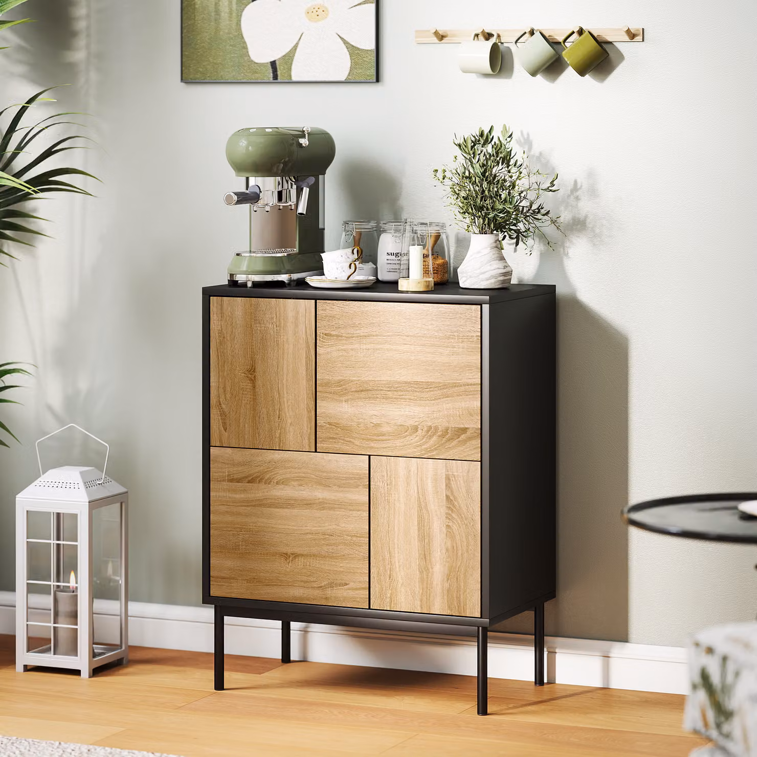 Credenza Moderna HOMCOM con 4 Vani e Ante a Pressione per Soggiorno e Cucina, Nero, L 60 x P 35 x H 78 cm – 2