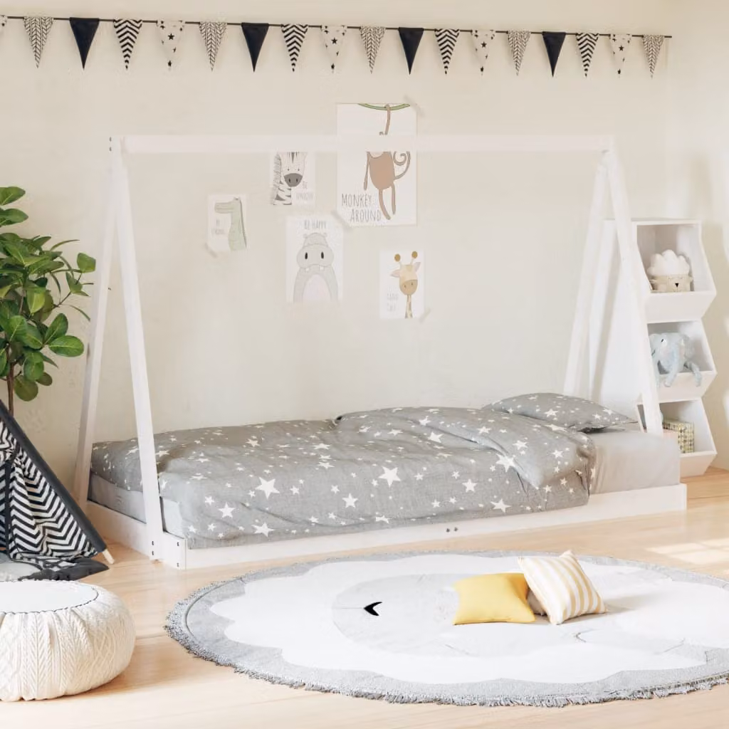 vidaXL Giroletto per Bambini in Legno Massello di Pino Bianco L/P/H: 200 x 90 x 134 cm