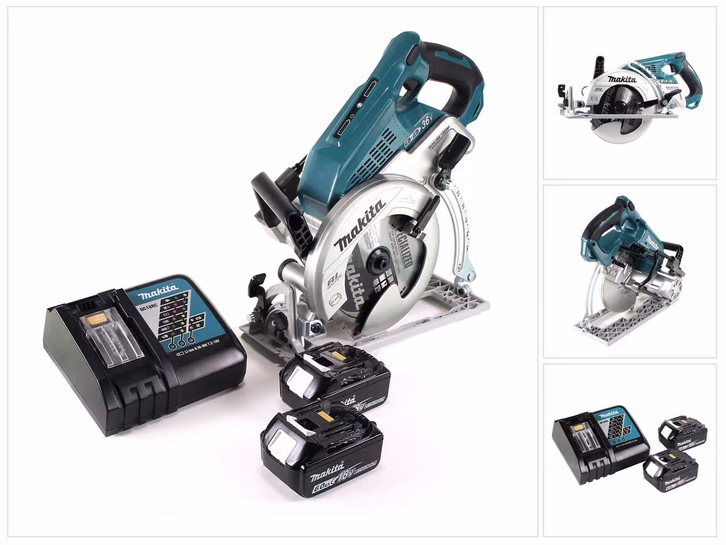 Makita DRS 780 RG Sega circolare a batteria 36V ( 2x18V ) 185 mm senza spazzole + 2x batteria 6,0Ah + caricabatteria