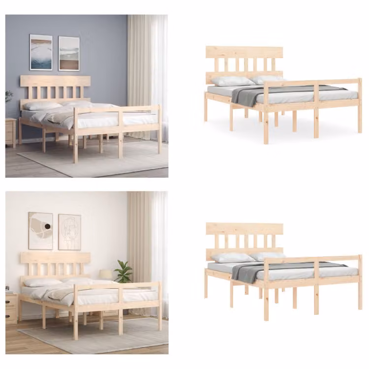 vidaXL Letto senior con testiera 140x190 cm in legno massiccio - Letto senior - Letti senior - Letti per anziani - Letti per anziani