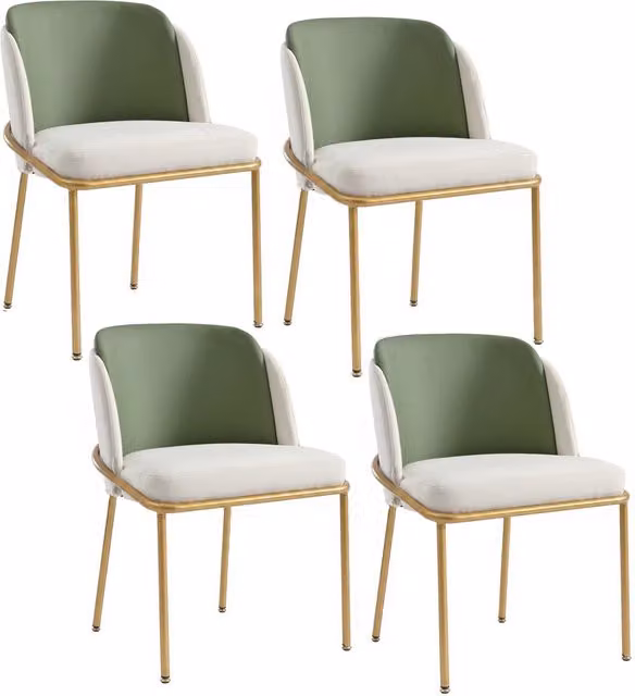 Sedia da pranzo moderna in stile minimalista con gambe in metallo e legno, disponibile nei colori beige, verde o oro