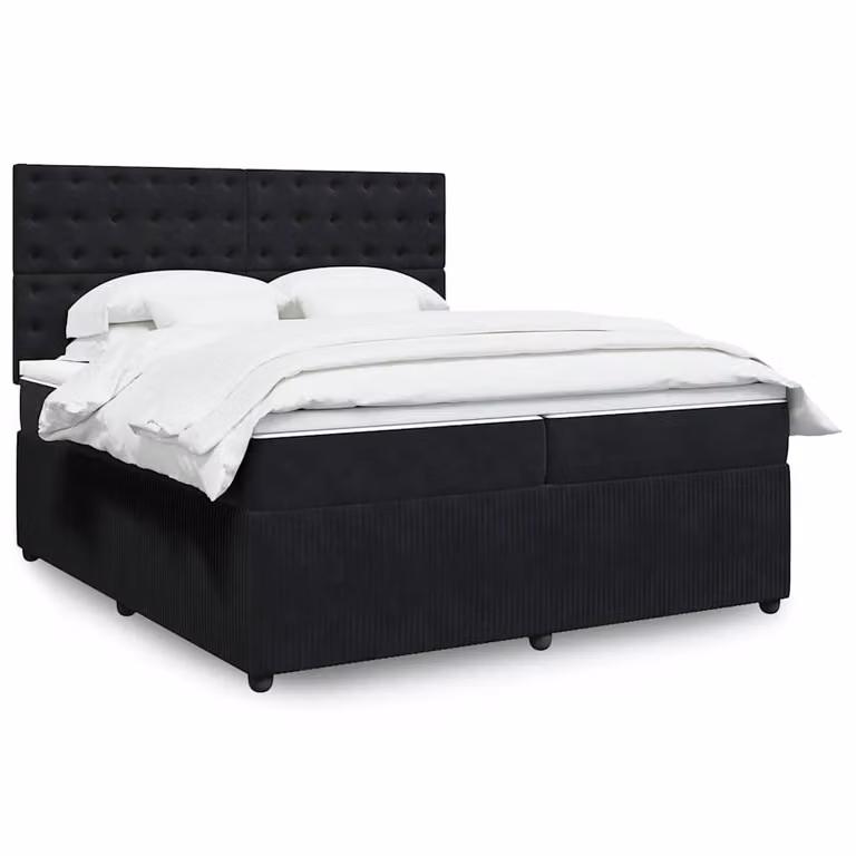 vidaXL Giroletto a Molle con Materasso in Velluto Nero L/P/H: 200 x 200 cm