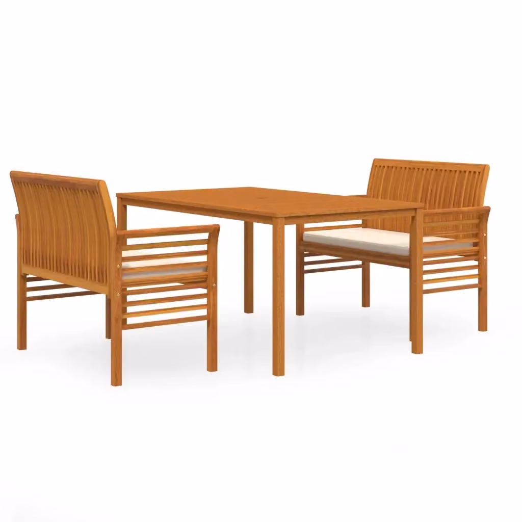 Set da pranzo per esterni vidaXL in legno di acacia oliato con cuscini beige e marrone – 2