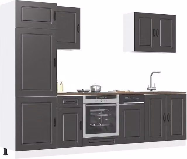 Set di mobili da cucina moderno vidaXL in legno nero opaco, 7 pezzi
