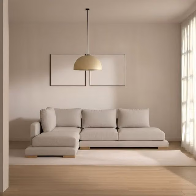 Divano letto Luxor Living beige a 4 posti con lato sinistro aperto e struttura in legno massello