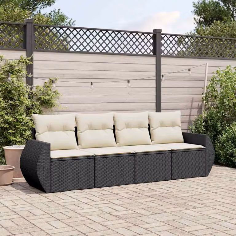 Set di divani da giardino vidaXL in 4 pezzi in polyrattan nero con cuscini imbottiti e coperture rimovibili