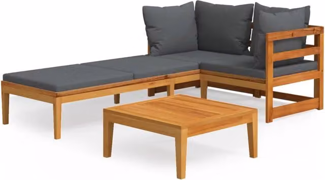 Set Divani Giardino 3 pz | Set Salotto da Giardino con Cuscini Grigio Scuro Legno Acacia