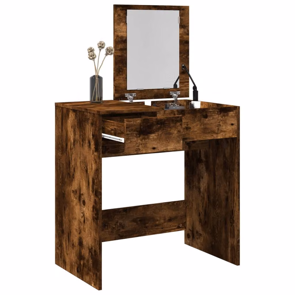 vidaXL Toeletta con Specchio in Rovere Fumo, L: 73 cm, P: 46,5 cm, H: 120 cm