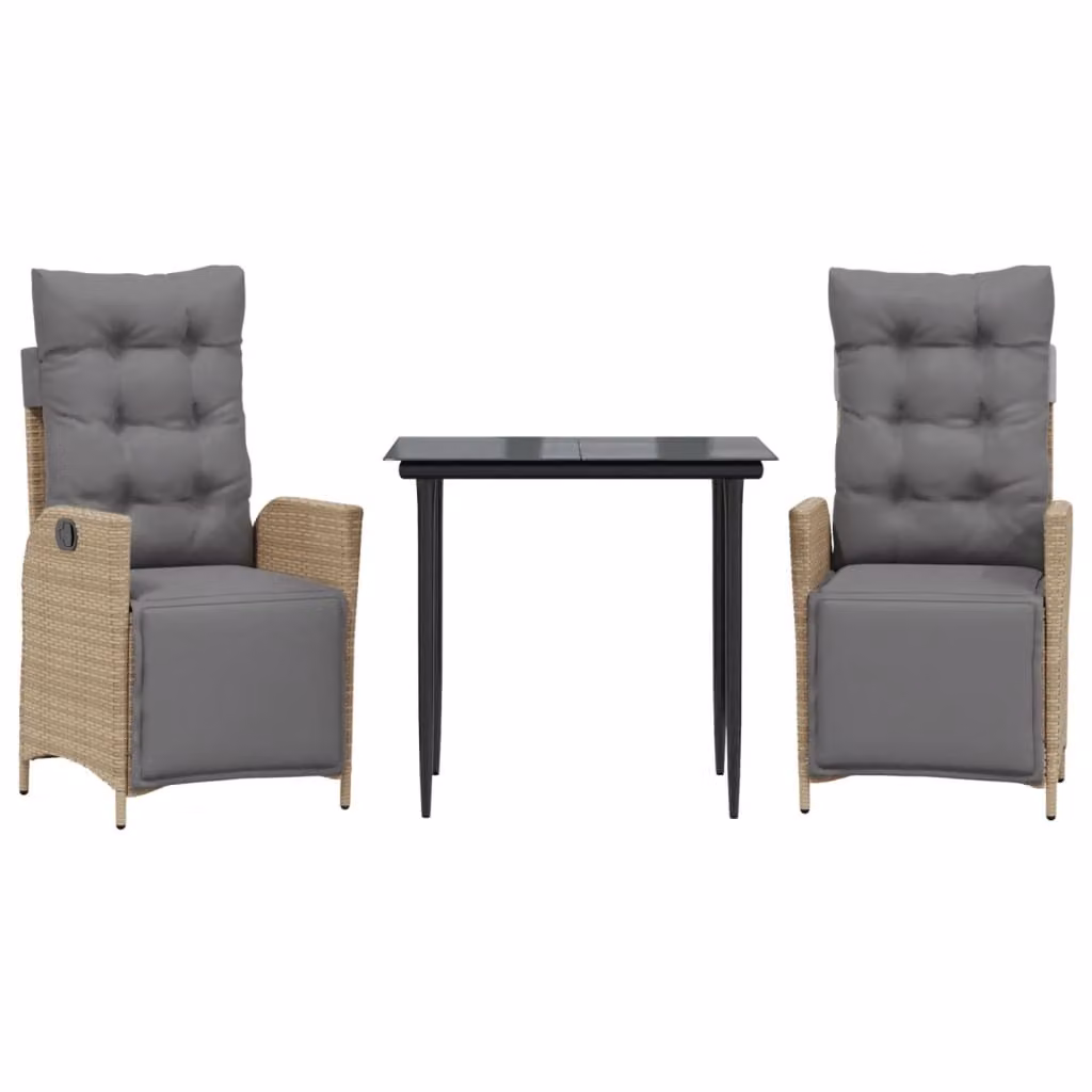 Set Pranzo da Giardino 3 pz con Cuscini Beige Misto Polyrattan