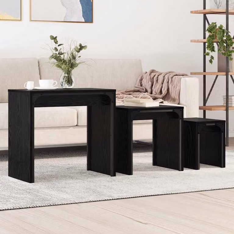 Maison Exclusive - Tavolino da caffè, set di 3 pezzi, effetto legno di quercia nero, 60 x 35 x 56 cm
