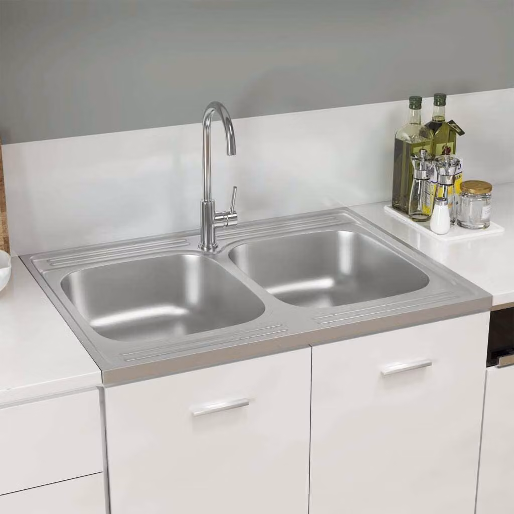 The Living Store Lavello a doppia vasca silver 800x600x155 mm in acciaio inox