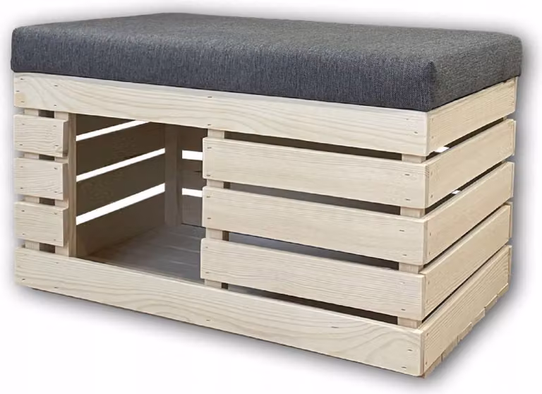 Casetta per gatti Box in legno con panca in velluto Rifugio per gatti Caverna per gatti 90x40x50 cm 10137