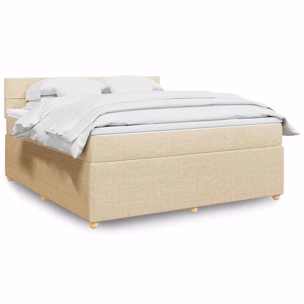 vidaXL Giroletto a Molle Ibrido con Materasso in Tessuto Beige e Bianco L: 180 cm, P: 200 cm