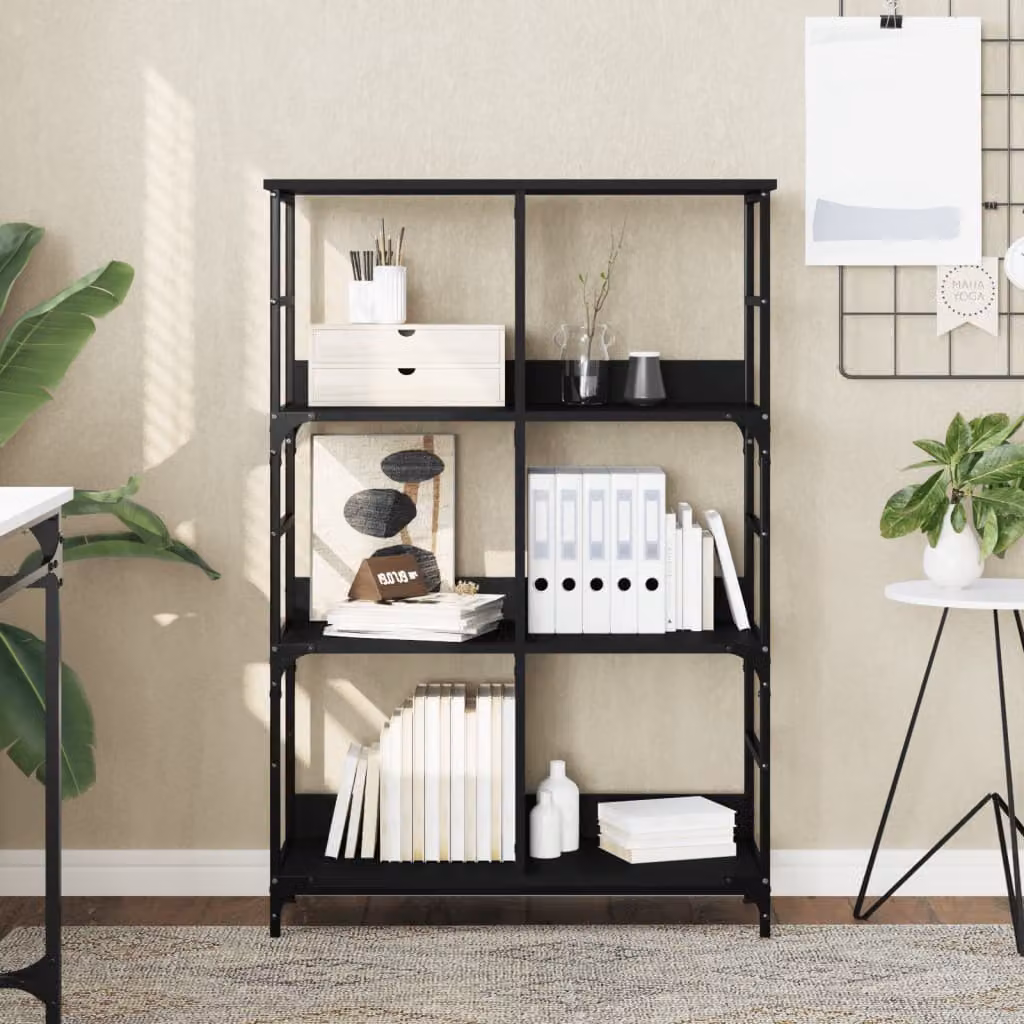 Libreria stile industriale vidaXL in legno e metallo nero, L 78,5 cm x P 33 cm x H 117,5 cm