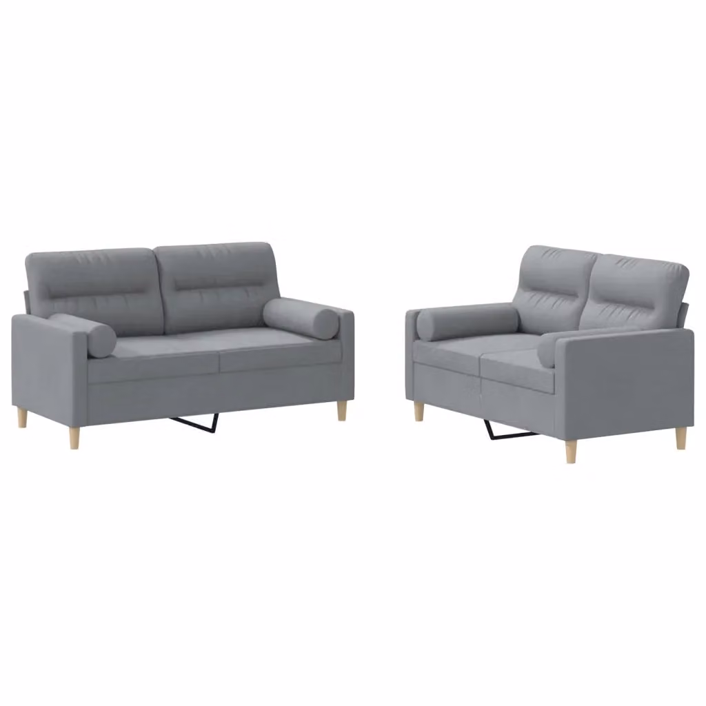 Set di 2 Divani Moderni vidaXL in Tessuto Grigio con Cuscini e Struttura Imbottita – 2