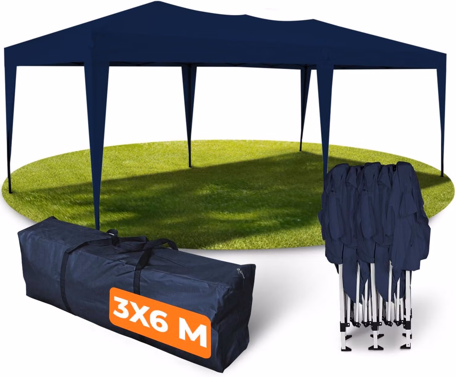 Gazebo pieghevole Kronenburg 3x6 m impermeabile - gazebo da giardino, tenda da festa stabile, protezione UV 50+ senza pannelli laterali - blu