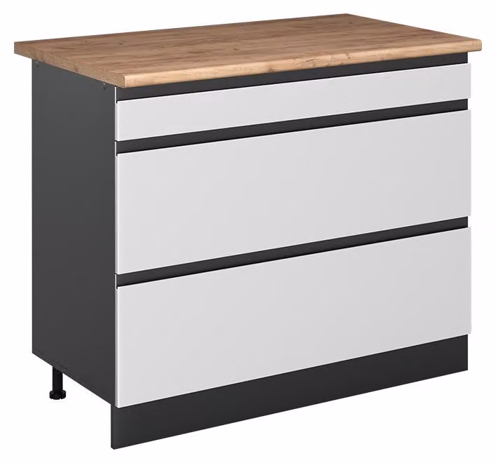 Mobiletto base per cucina Vicco R-Line Bianco/Antracite 100 cm piano di lavoro Rovere dorato, Model 71568
