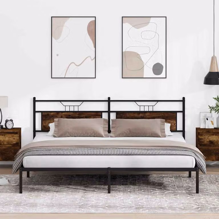 Giroletto senza materasso vidaXL in truciolato e metallo, colore Rovere Fumo, L: 199 cm, P: 207 cm, H: 91,5 cm