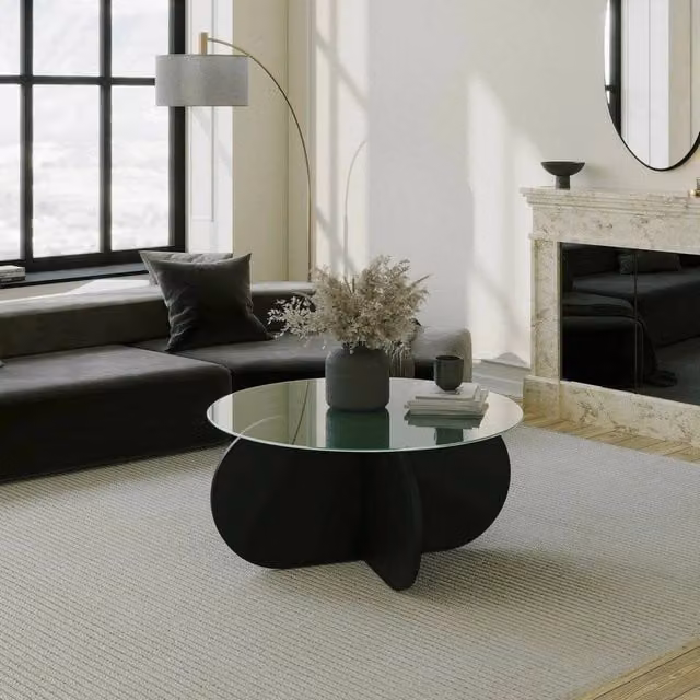 Tavolino da salotto Nila DMORA con piano in vetro nero e trasparente, L/P/H: 75 x 75 x 35 cm