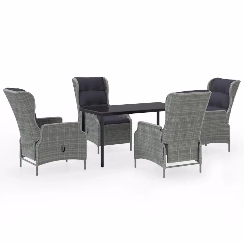 Set da pranzo da giardino moderno vidaXL composto da 5 pezzi in metallo e rattan con piano in vetro, colore grigio e nero – 2