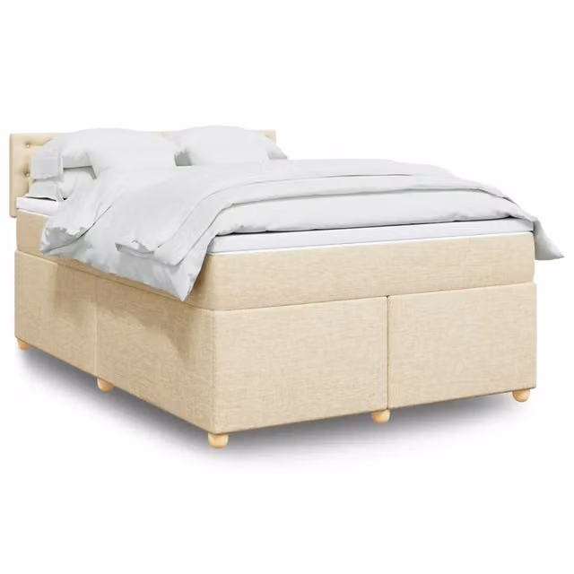 Letto Ibrido vidaXL con Giroletto a Molle e Materasso in Tessuto Beige e Bianco L/P/H: 160 x 200 cm