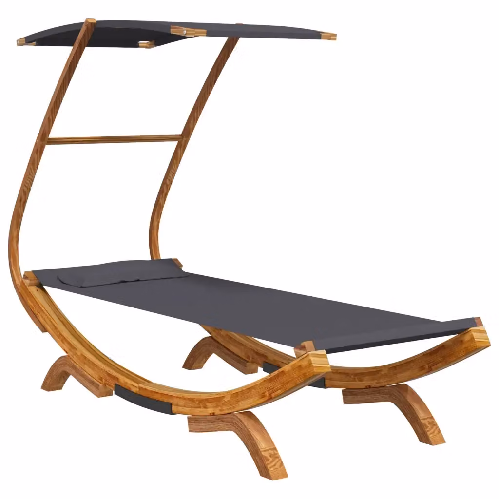 vidaXL Lettino con Tettuccio in Legno di Latifoglie Trattato, Colore Antracite, L: 100 cm, P: 190 cm, H: 134 cm – 2