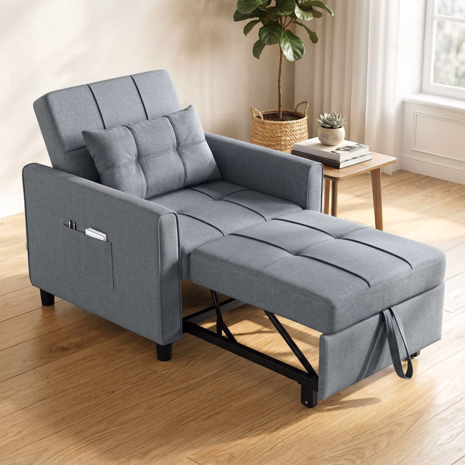 Divano Letto Pieghevole Convertibile HOMCOM con Schienale Regolabile e Cuscino, Grigio – 2