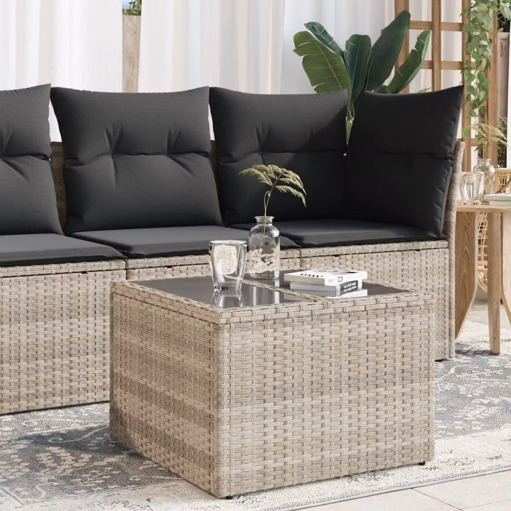 Maison Exclusive - Tavolo da giardino con piano in vetro Grigio chiaro 55x55x37 cm Poly Rattan