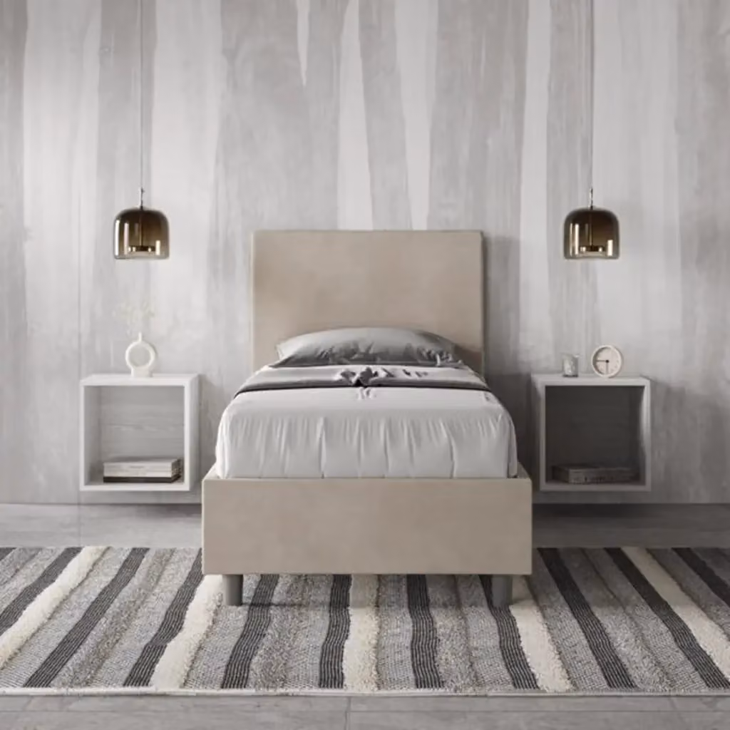 Letto singolo contenitore imbottito Ityhome Adele in microfibra colore sabbia L: 90 cm, P: 210 cm, H: 105 cm – 2