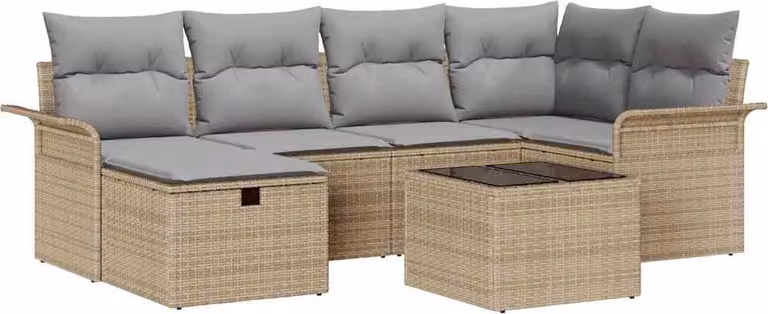 Set Divano da Giardino con cuscino 7 pcs Poly Rattan