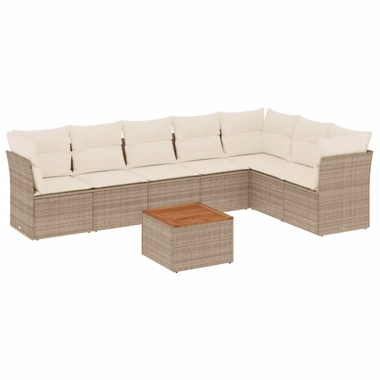 Set Divano da Giardino 8 pz con Cuscini Beige in Polyrattan