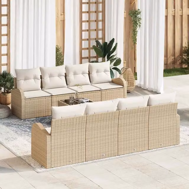 Set Divano da Giardino 9 pz Beige polyrattan 3345971